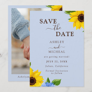 Blue Sunflower Hochzeitkarte Save the Date