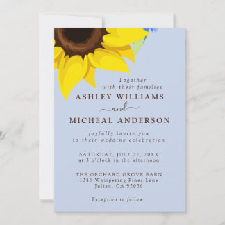 Blue  Sunflower Wedding Invitation With Photo Einladung