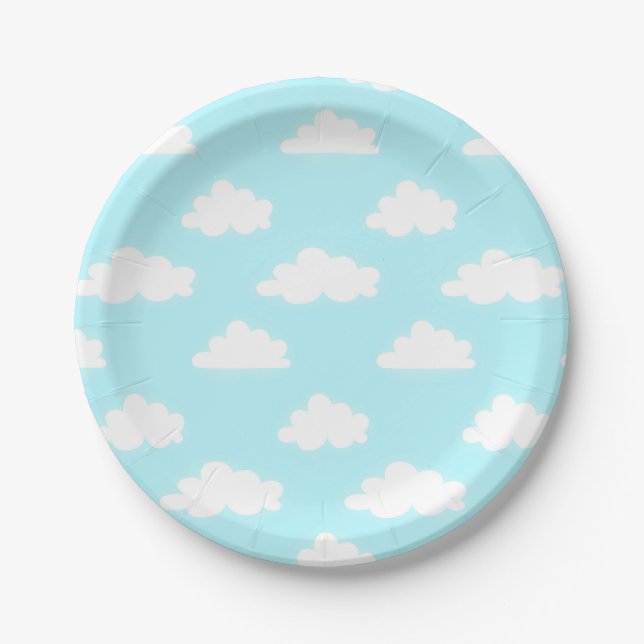 Blue Sunny Sky with Clouds Design Paper Plates Pappteller (Vorderseite)