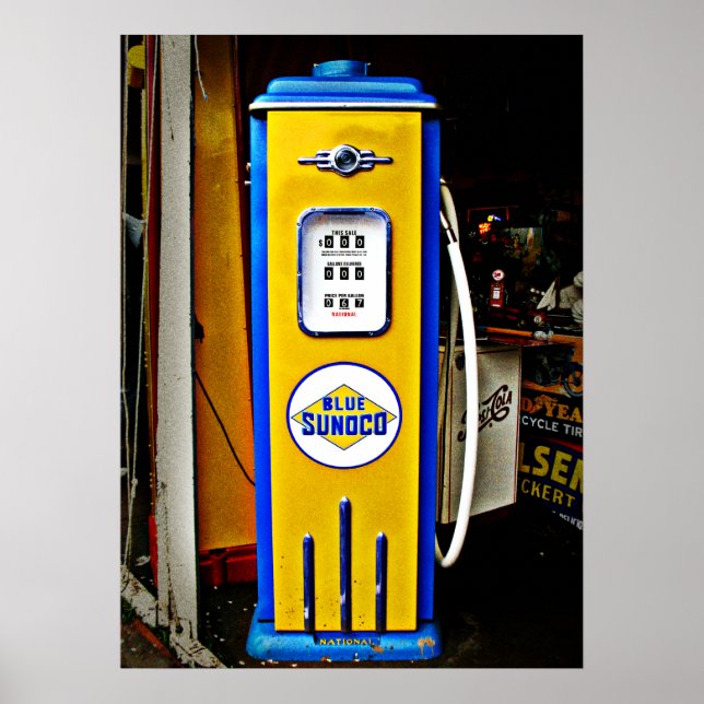 Blue Sunoco Vintage Gaspumpe Poster (Vorne)
