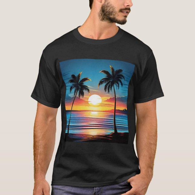 Blue Sunset Beach Tee - Tranquil Shoreline in Twil (Vorderseite)