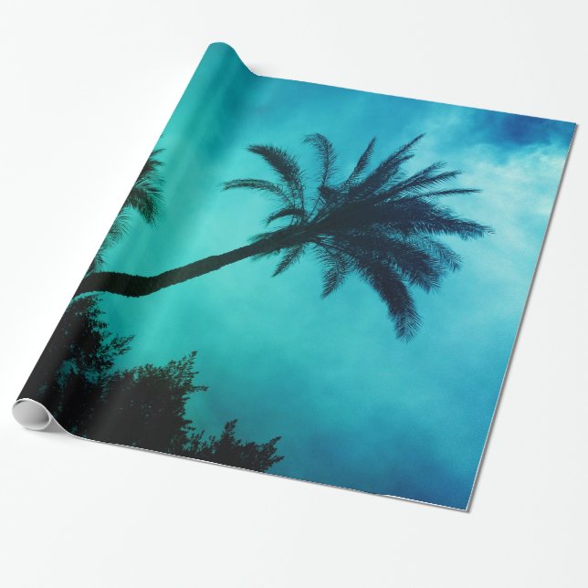 Blue Sunset Hawaiian Exotic Palmen & Beach Geschenkpapier (Ungerollt)