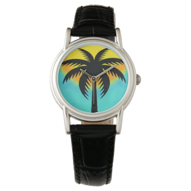 BLUE SUNSET PALM BAUMUSTER WRIST WATCH ARMBANDUHR (Vorderseite)