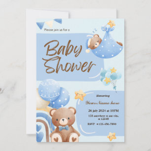 Blue Super Niedlich Bear Baby Shower Einladungen J