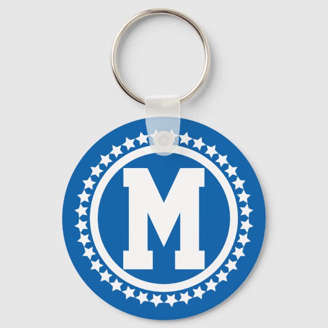 Blue Super Star Mit Monogramm Schlüsselanhänger (Vorderseite)