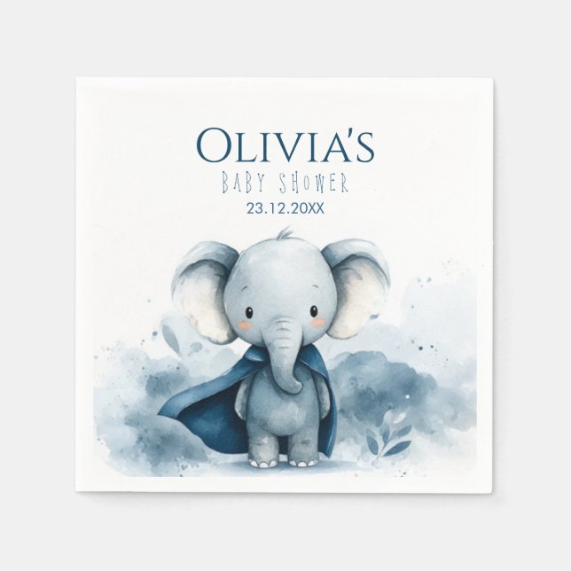 Blue Superhero Elephant Baby Duschpapier Napkin Serviette (Vorderseite)