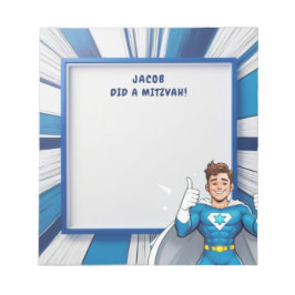 Blue Superhero Personalisiert Mitzvah Note Pad Notizblock