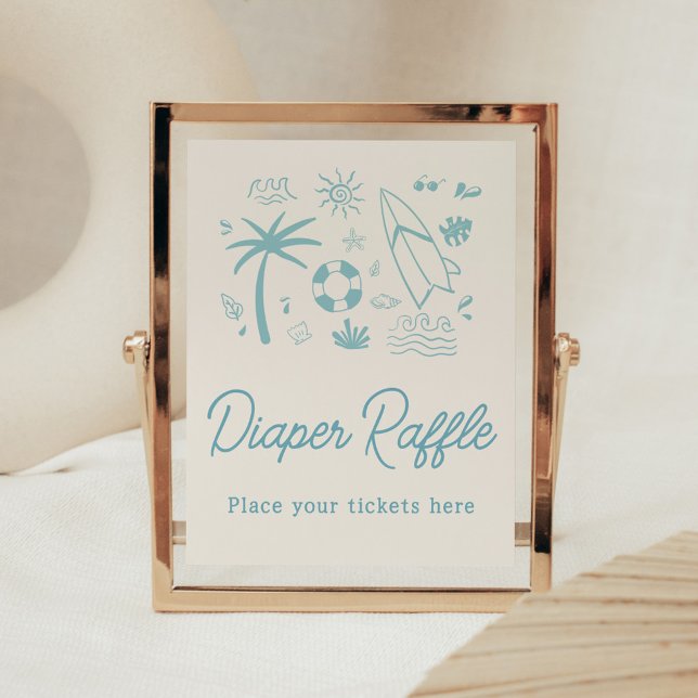 Blue Surf Baby on Board Baby Duschdusche Windelwan Poster (Blue Surf Baby on Board Baby Shower Diaper Raffle Sign)