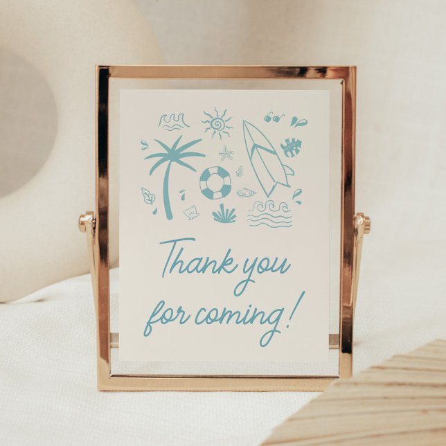 Blue Surf Baby on Board Baby Dusche Danke Karte Poster (Blue Surf Baby on Board Baby Shower Thank you for Coming Sign)
