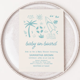 Blue Surf Baby on Board Baby Dusche Einladung