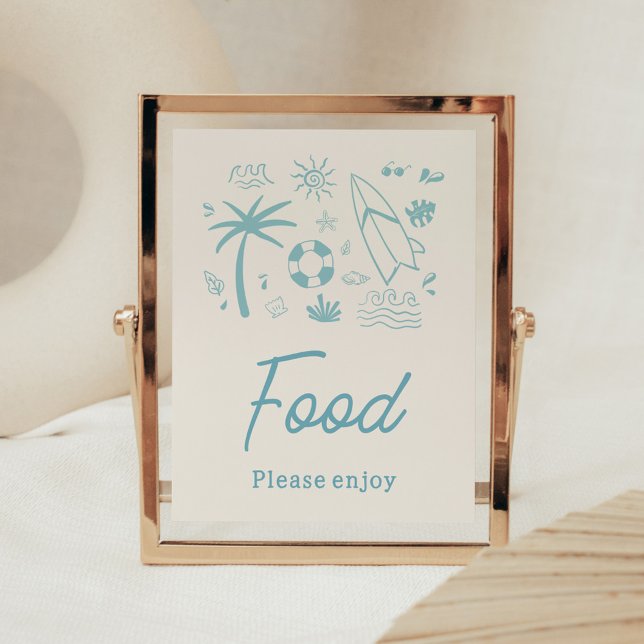 Blue Surf Baby on Board Baby Showfood Poster (Blue Surf Baby on Board Baby Shower Food Sign)