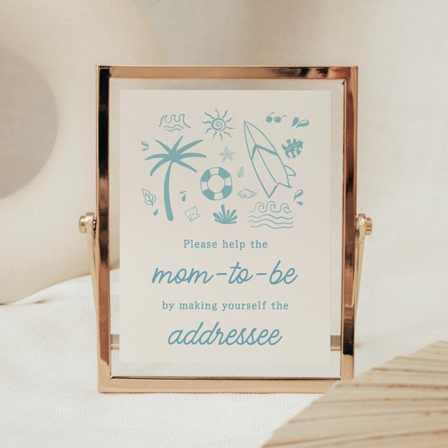 Blue Surf Baby on Board Envelope Station Poster (Blue Surf Baby on Board Baby Shower Envelope Station Sign)