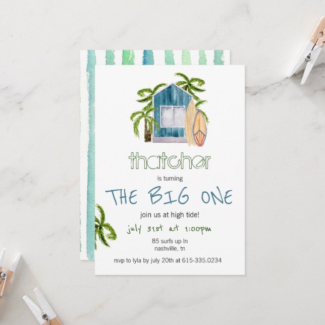 Blue Surf House Beach Geburtstagseinladung Einladung (Vorderseite/Rückseite Beispiel)
