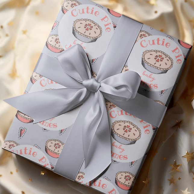 Blue Süsse Pie Baby Boy Geschenkpapier (Cutie Pie Baby Shower Wrapping Paper for Baby Boy. Cute Pie & Hearts Pattern in Elegant Blue.)