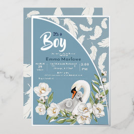 Blue Swan Baby Foil Einladung