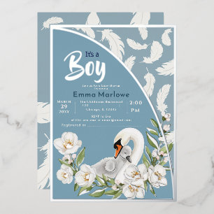 Blue Swan Baby Foil Einladung