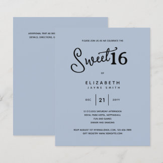 Blue SWEET 16 Modernes elegantes Budget Geburtstag