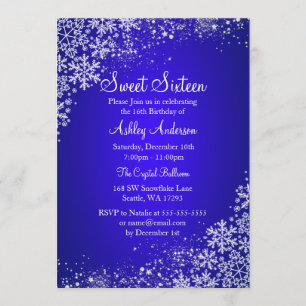 Blue Sweet 16 Winter Wonderland Sparkle Snowflakes Einladung