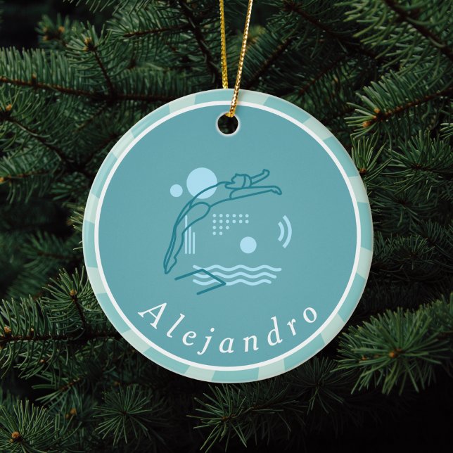 Blue Swimmer Girls Schwimmbad Personalisiert      Keramik Ornament (Von Creator hochgeladen)