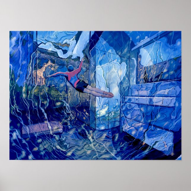 Blue Swimmingpool Design Plakat Wand an Wand Kunst (Vorne)