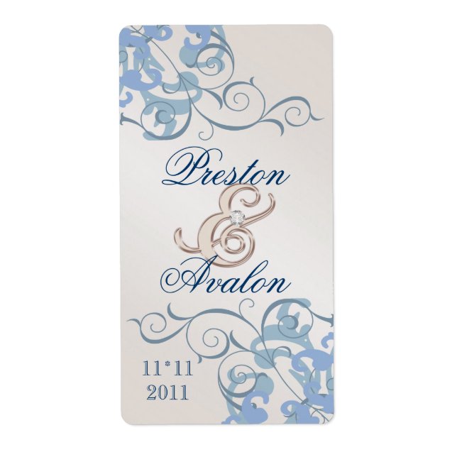Blue Swirl Champagne Jeweled Blue Wine Label (Vorne)