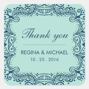 Blue Swirl Curl Gastgeschenk Hochzeit Danke Sticke Quadratischer Aufkleber