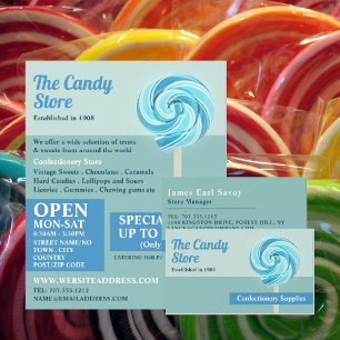 Blue Swirl Lollipop, Süßwarenartikel Werbung Flyer