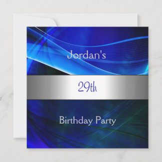 Blue Swirl Silver Trim 29. Geburtstagsparty Einladung