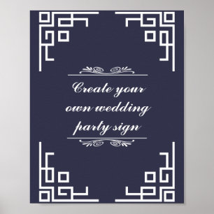 Blue Swirl White Border Wedding Party Sign Poster