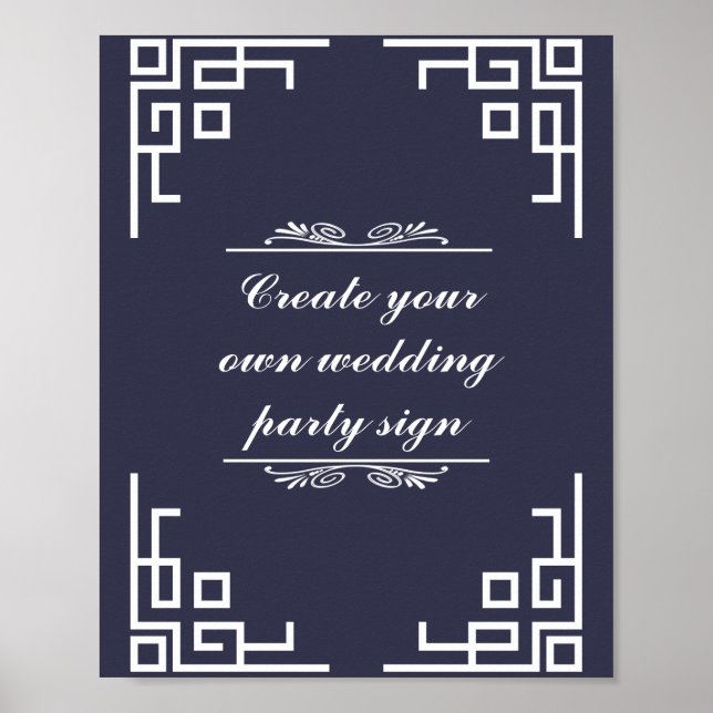 Blue Swirl White Border Wedding Party Sign Poster (Vorne)