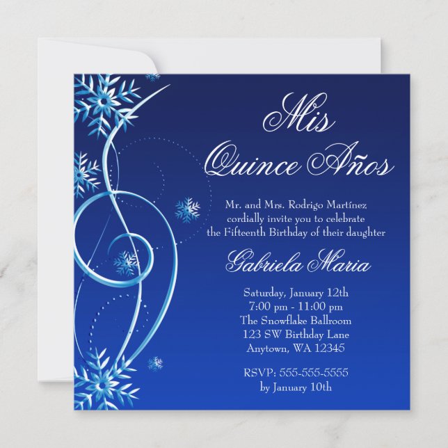 Blue Swirl Winter Wonderland Quinceanera Einladung (Vorderseite)