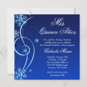 Blue Swirl Winter Wonderland Quinceanera Einladung