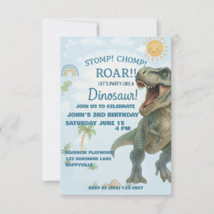Blue T-Rex Dinosaur Birthday Invite Einladung