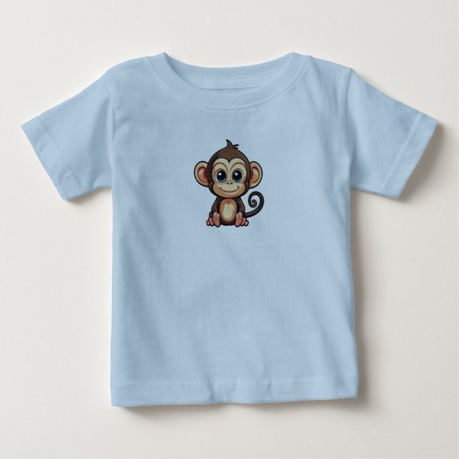 Blue T - Shirt mit Little Niedliche Affen Print (Vorderseite)