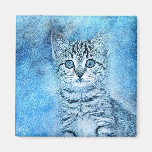 Blue Tabby Kitten | ABSTRAKT | Wasserfarbe Magnet (Vorne)