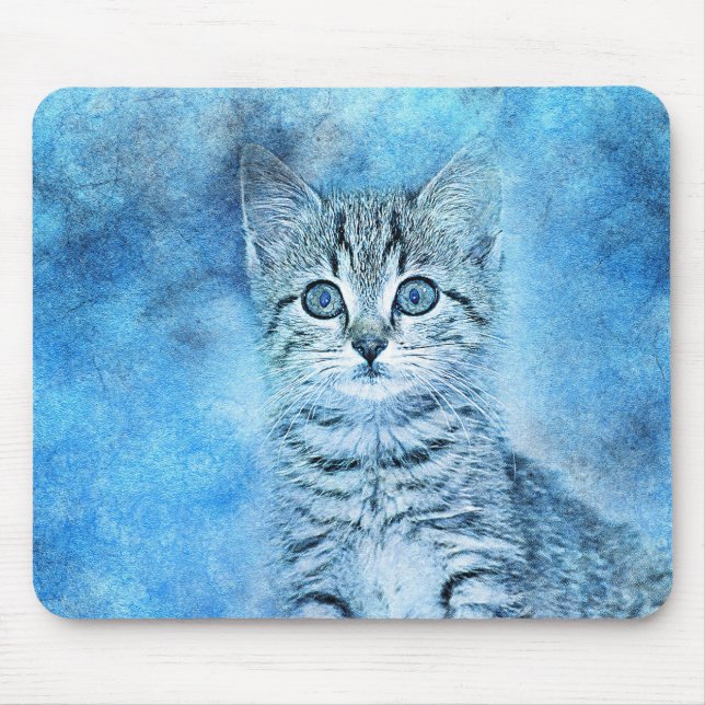 Blue Tabby Kitten | ABSTRAKT | Wasserfarbe Mousepad (Vorne)