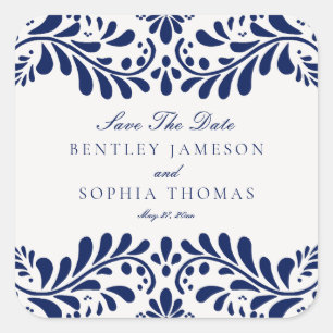 Blue Talaver Tile Spanish Fiesta Wedding Envelope Quadratischer Aufkleber