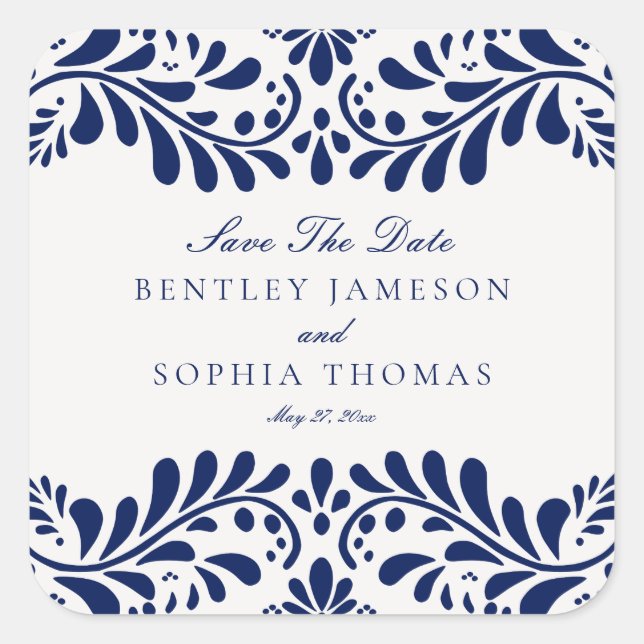 Blue Talaver Tile Spanish Fiesta Wedding Envelope Quadratischer Aufkleber (Vorderseite)