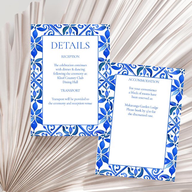 Blue Talavera Fliesen Vintag mexikanische Hochzeit Begleitkarte (Blue Talavera tiles vintage Mexican wedding details Enclosure Card wedding invitation suite)