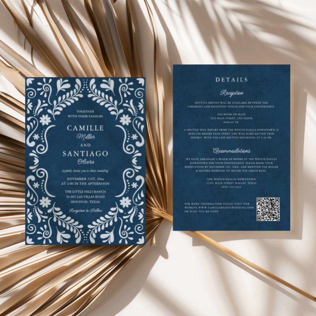 Blue Talavera Mexican QR Code Hochzeitseinladung Einladung (Blue Talavera Mexican QR Code Wedding Invitation)