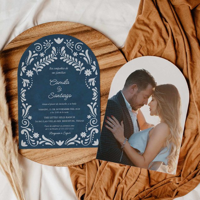 Blue Talavera Mexican Spanish Arch Wedding Einladung (Blue Talavera Mexican Wedding Photo Arch Invitation)