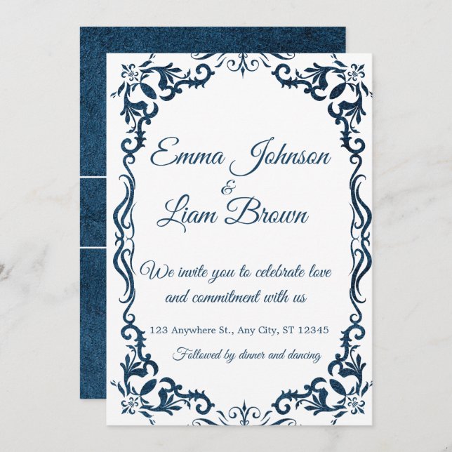 Blue Talavera Mexican Spanish Wedding Invitation Einladung (Vorne/Hinten)