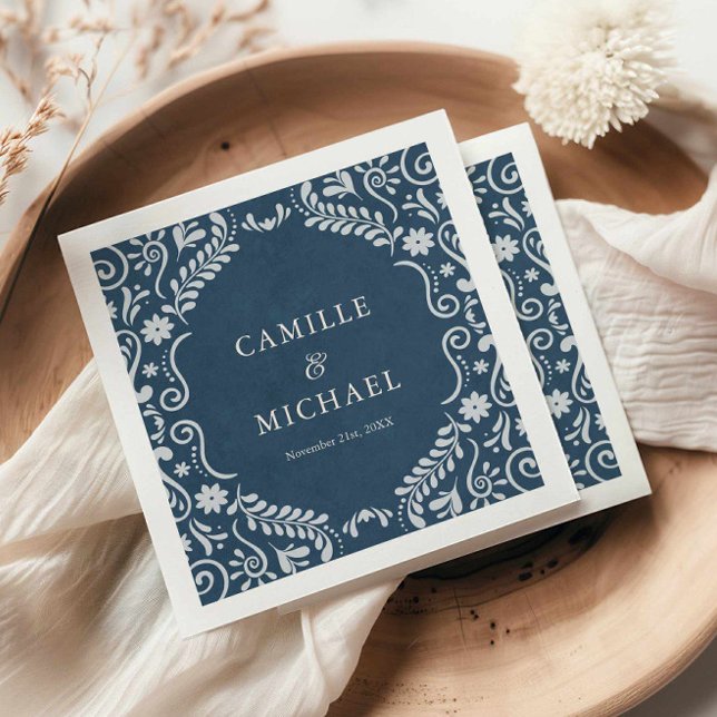 Blue Talavera Mexican Wedding Paper Serviette (Blue Talavera Wedding Paper Napkins)