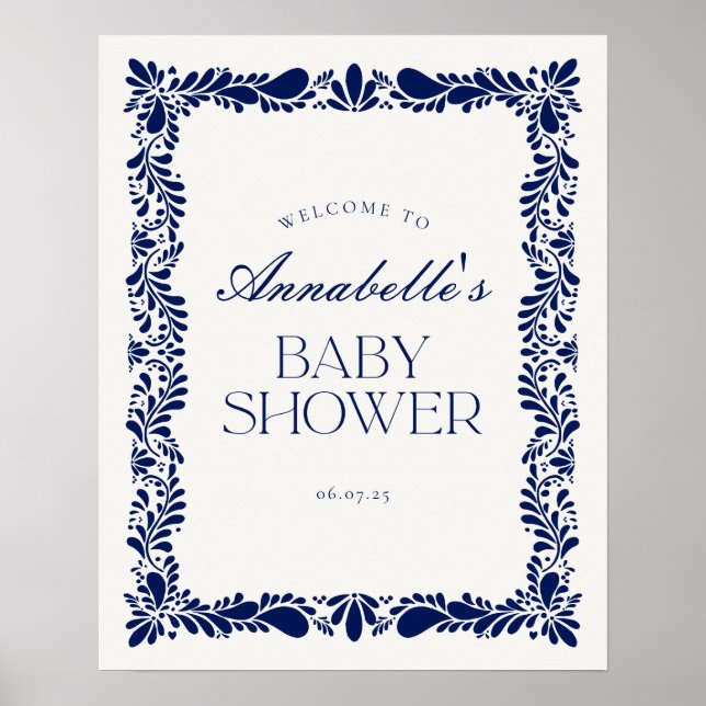 Blue Talavera Tile Fiesta Baby Dusche Willkommen Poster (Vorne)