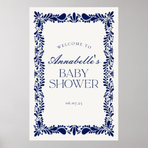 Blue Talavera Tile Fiesta Baby Dusche Willkommen Poster