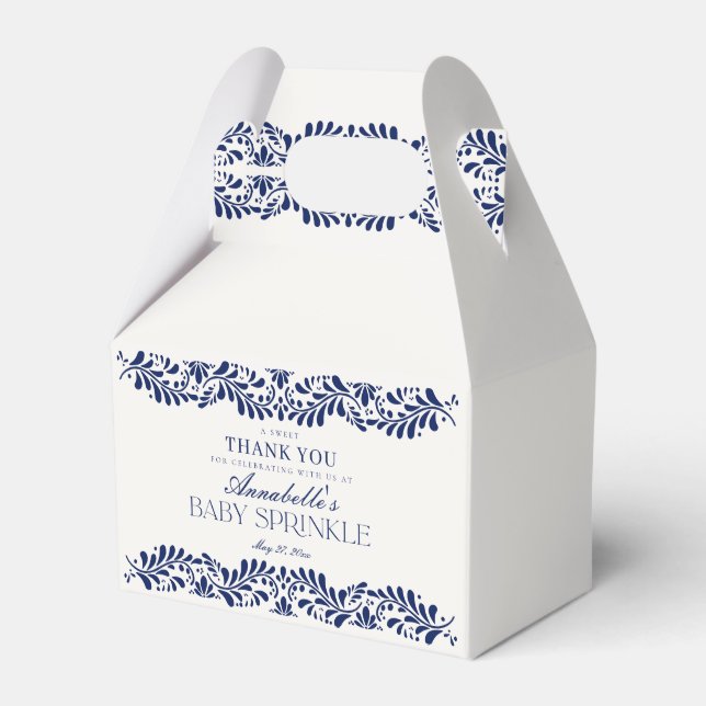 Blue Talavera Tile Fiesta Baby Sprinkle Dessert Geschenkschachtel (Vorderseite)