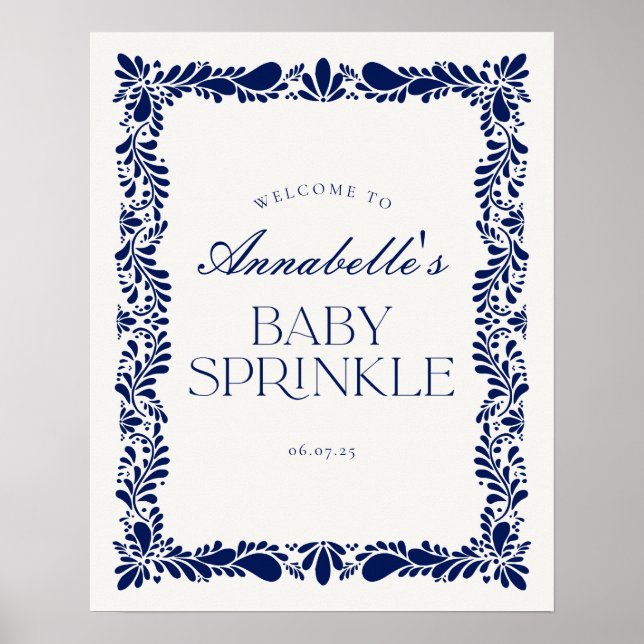 Blue Talavera Tile Fiesta Baby Sprinkle Willkommen Poster (Vorne)