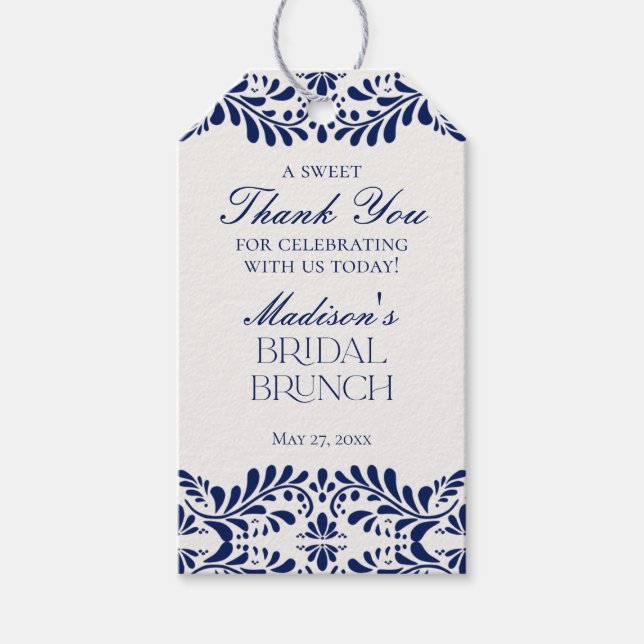 Blue Talavera Tile Fiesta Bridal Brunch Gevor Geschenkanhänger (Vorderseite)