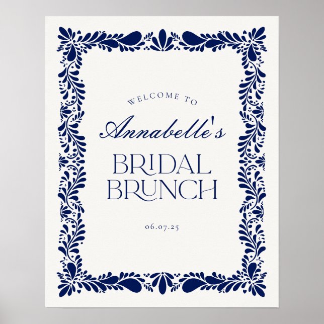 Blue Talavera Tile Fiesta Bridal Brunch Willkommen Poster (Vorne)