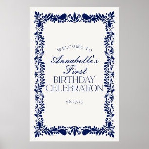 Blue Talavera Tile Fiesta Geburtstagsparty Willkom Poster
